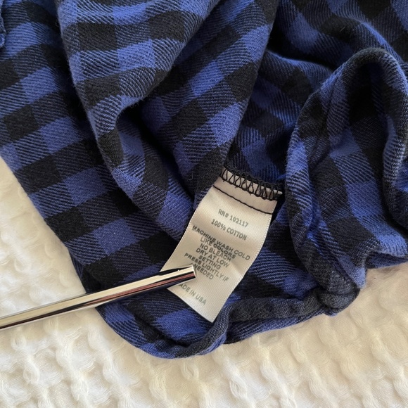 Eleven Stitch Design Blue Buffalo Plaid Cotton Button-up Top - Picture 7 of 7